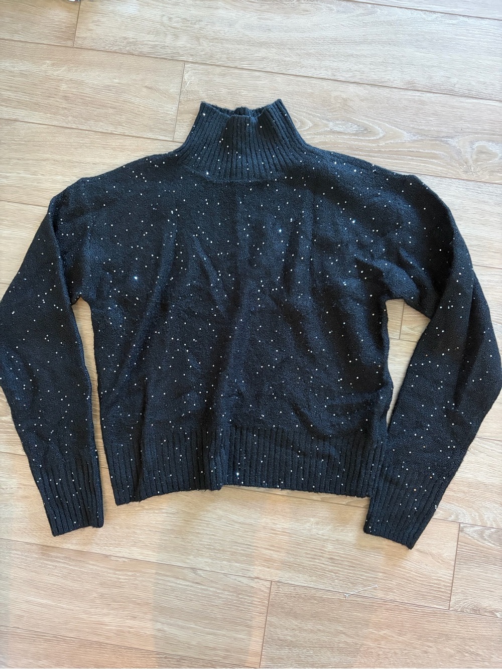 Black Sequined Mockneck Sweater